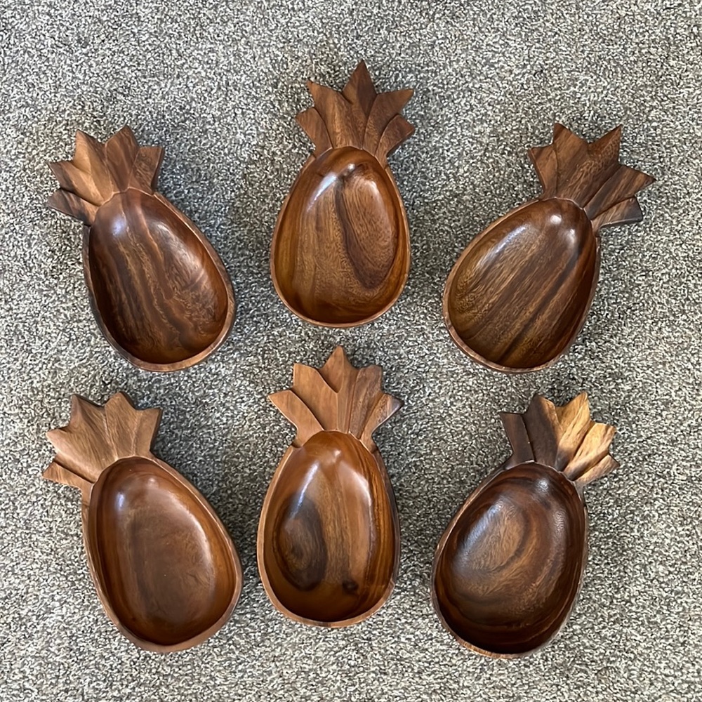 Vintage Alii Woods Honolulu Monkey Pod Pineapple Bowls Set of 6